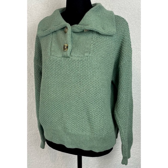 MADEWELL • Green Canby Button Mockneck Knit Sweater, M - Picture 7 of 16